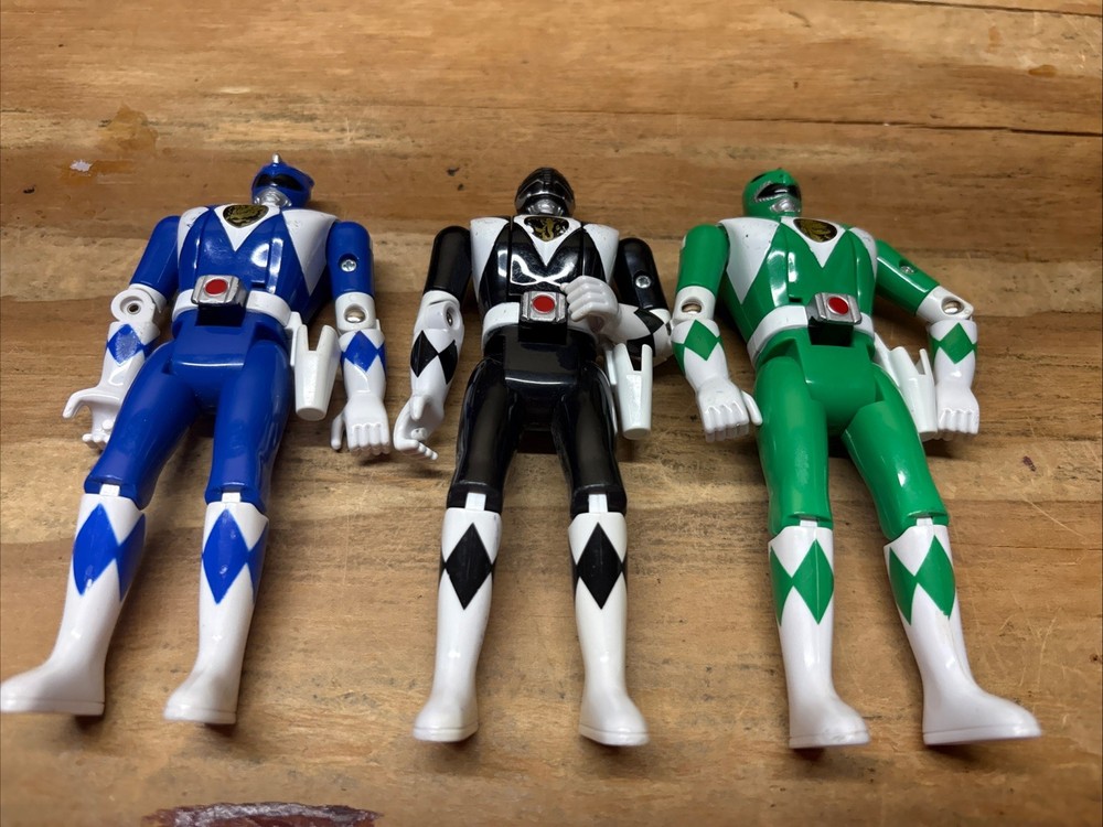 Lot of 3 Black Blue Green Power Rangers 1993 8″ Bandai Lot Fast Shipping