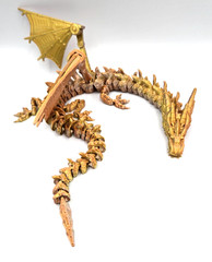3D Printed Steampunk Dragon Figurine, Articulated, DIY Wings, 17.5″, Metal Gold