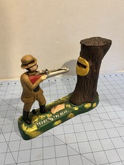 Teddy And The Bear Mechanical Bank Hunter Bear Cast Iron Coin Bank Vintage
