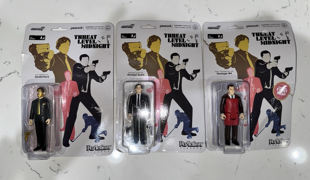 The Office Threat Level Midnight ReAction Figure x Super7. Set Of 3.