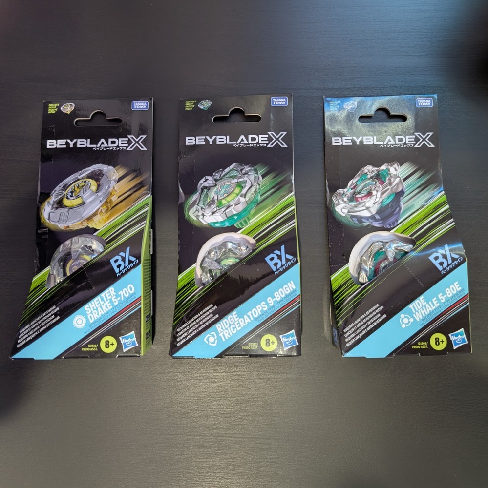 Beyblade X Lot Of 3 Tide Whale Wave RARE, Shelter Drake, Ridge Tricera