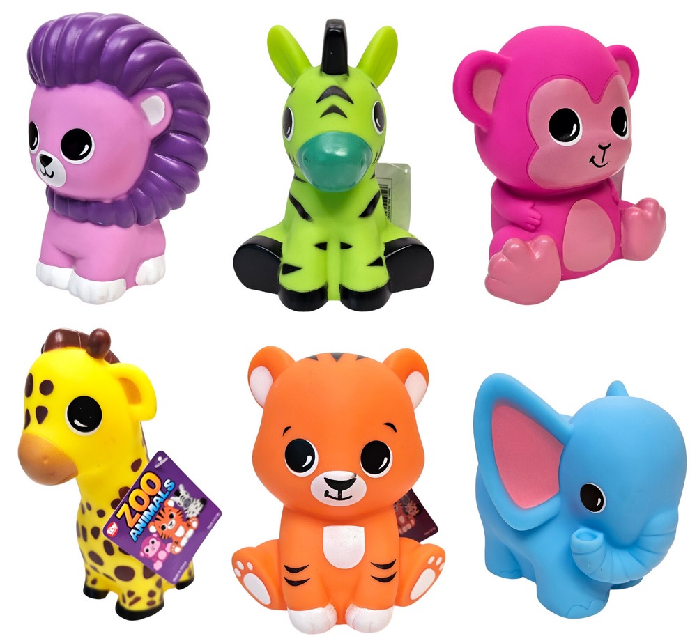 Big Rubber Zoo Animal Collectible Mix (5″-6.5″)Colorful Figures, Elephant, Tiger