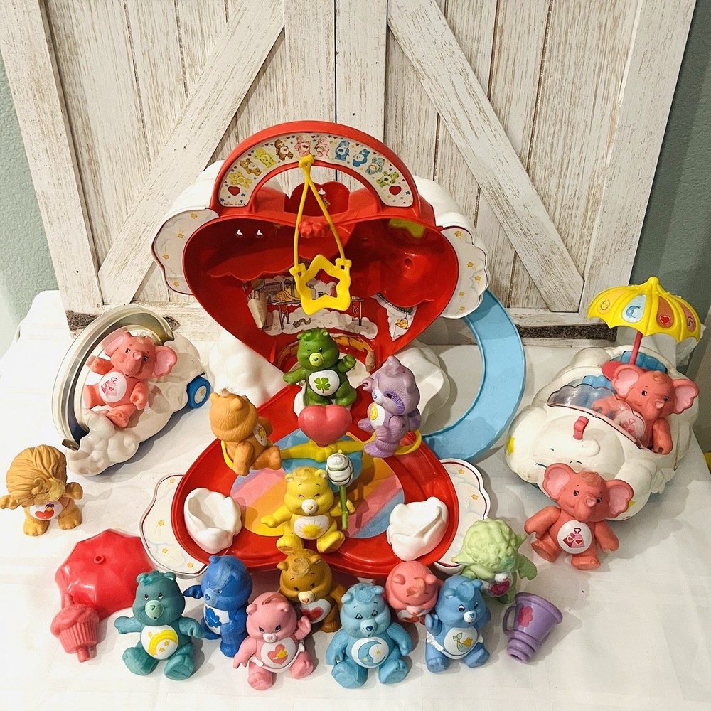 VTG 1983 Care Bears Care A Lot Playset Cloud Car Rainbow Roller Accessories WOW!