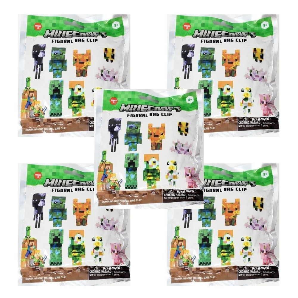 Minecraft Series 3 Figural 3D Bag Clip – Lot of 5 Sealed Blind Bags