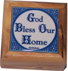 First Communion Rosary Box – Bethlehem Olive Wood (Ceramic – God Bless Our Home)