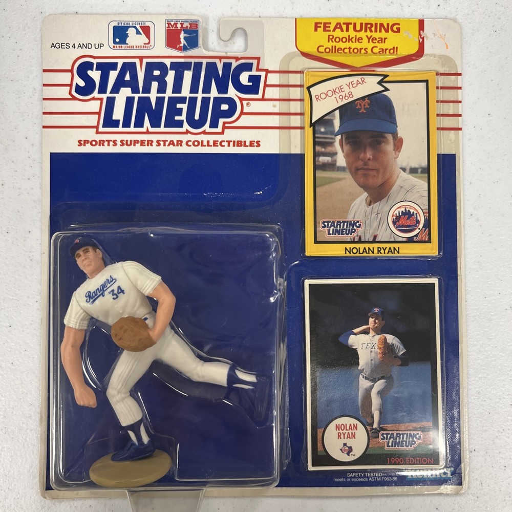 1989 Kenner Starting Lineup Nolan Ryan NY Mets/Texas Rangers Figure &RC (EB-047)