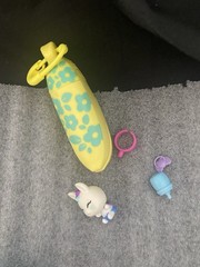 2 Baby Banana Crushies Baby Cat & Bunny Miniatures in Banana Clip On Toys
