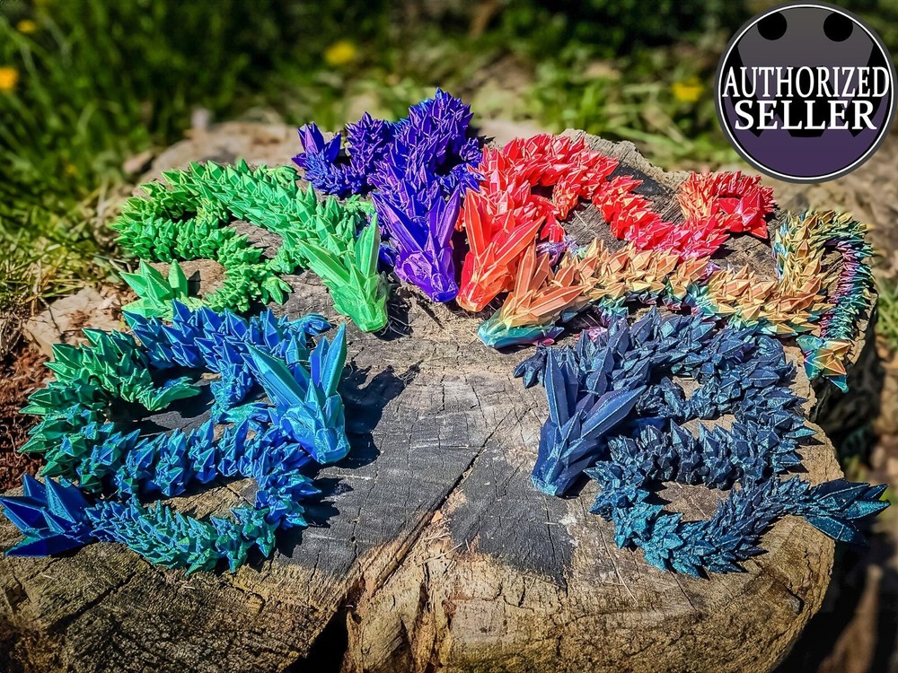 3D Printed Articulating Crystal Dragon – Mythical Fantasy Decor, Customizable,