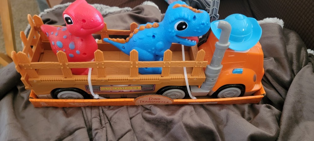 Dino Transporter Play Set With Sound Tested Working W. 2 Dinosaurs