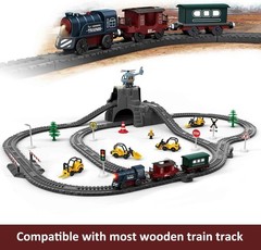 Electric Wooden Train for Kids 3+ Battery Powered Compatible with Brio & Thomas
