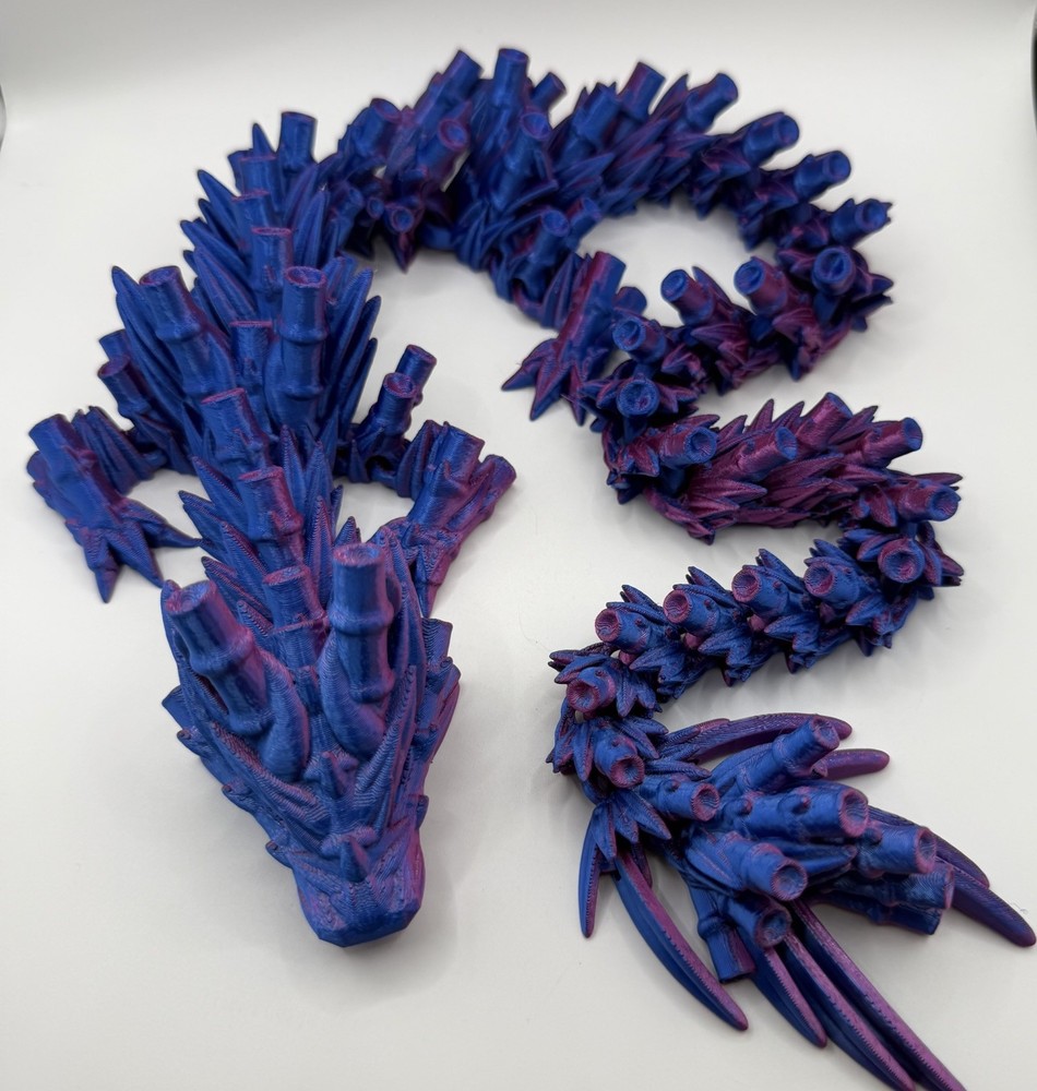 27” Articulated 3D Printed Cinderwing3D Crystal Dragon Blue/Red Silk PLA Fidget