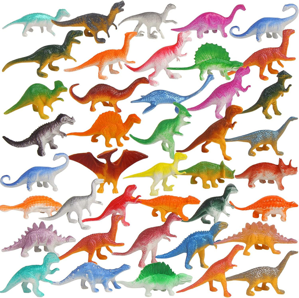 39 Piece Mini Dinosaur Figures, Assorted Vinyl Plastic Dinosaur Toys for Easter