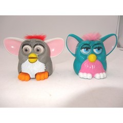 Vintage McDonalds Furby Tiger Electronics 1998 Happy Meal Toys Grey Teal Set 2