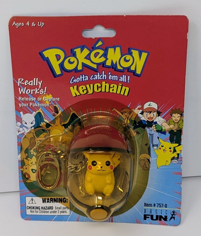 Pokemon Pikachu Pokeball Keychain 2000 #757-0 – Basic Fun- New – Factory Sealed!