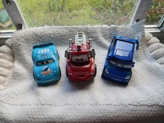Lot Of 3 Disney Pixar Lightening McQueen, Mater, DJ Blue Hotrod