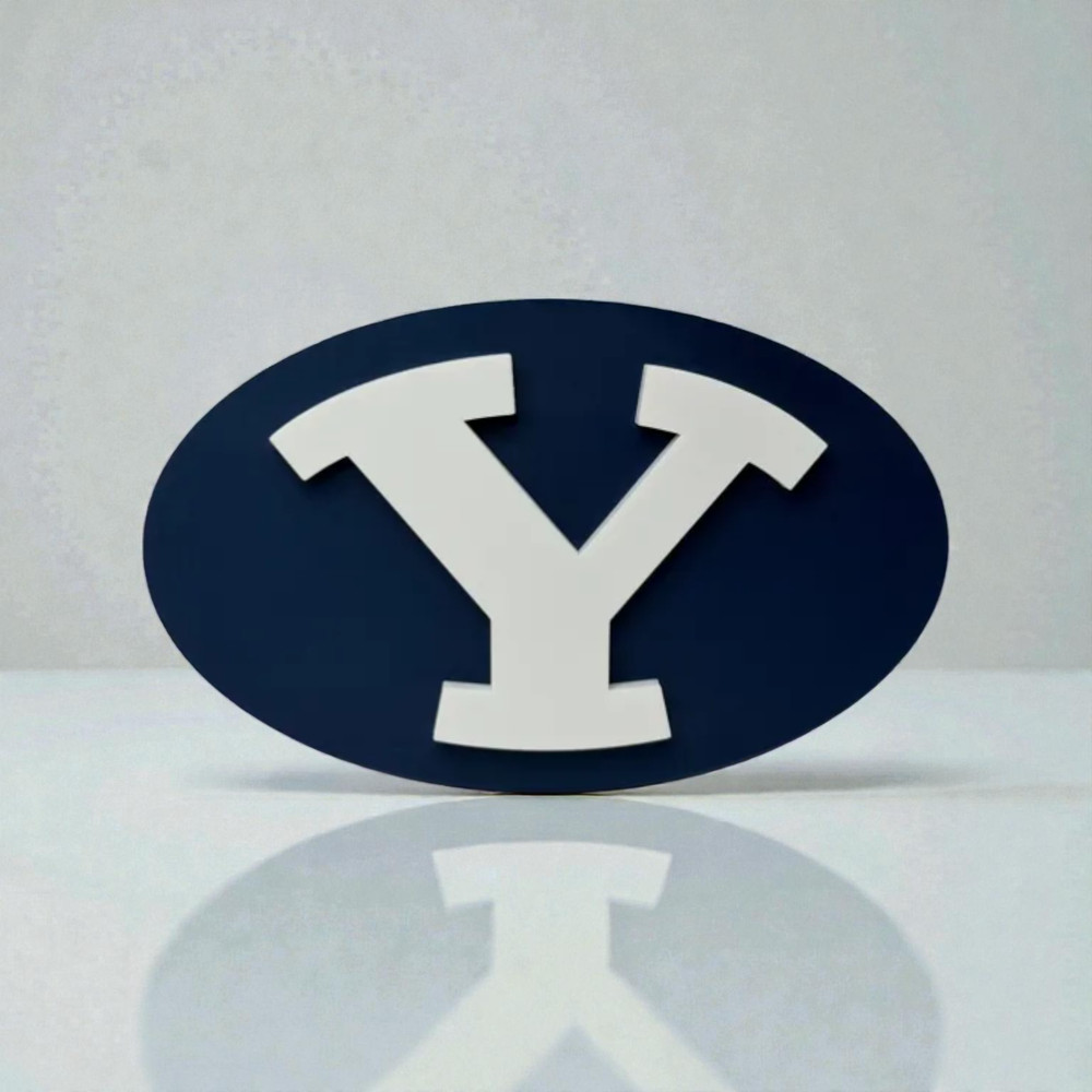 3D Printed BYU Logo Plaque – Blue and White Oval Sign – New BYU logo sign