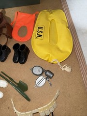 1960s GI Joe 43 Pc. Accessory Lot + Green Footlocker Storage Trunk Handles