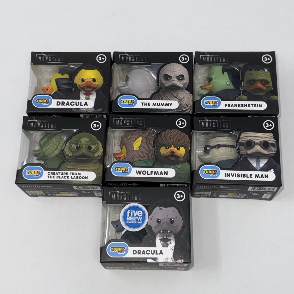 Mini Tubbz Cosplay Duck Universal Monsters Set Of 7, Mummy, Dracula, Wolfman Etc