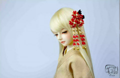 1/3 1/4 Red Floral Long Fringe Kimono Hair Clip Hair Accessories Model For BJD