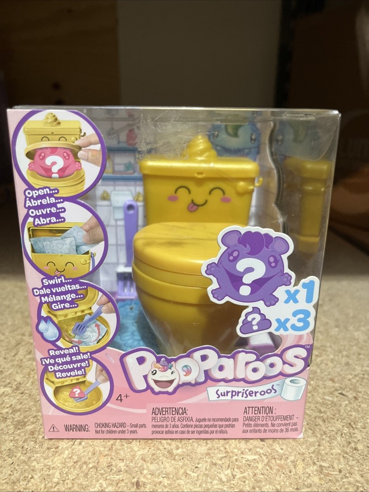 Mattel 2018 Pooparoos Happy Gold Toilet w 4 Surpriseroos New in Box