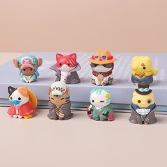 8 Pcs/Set One Piece Neko Cats Luffy Sabo Ace Law Chopper Cute PVC Figure Toy