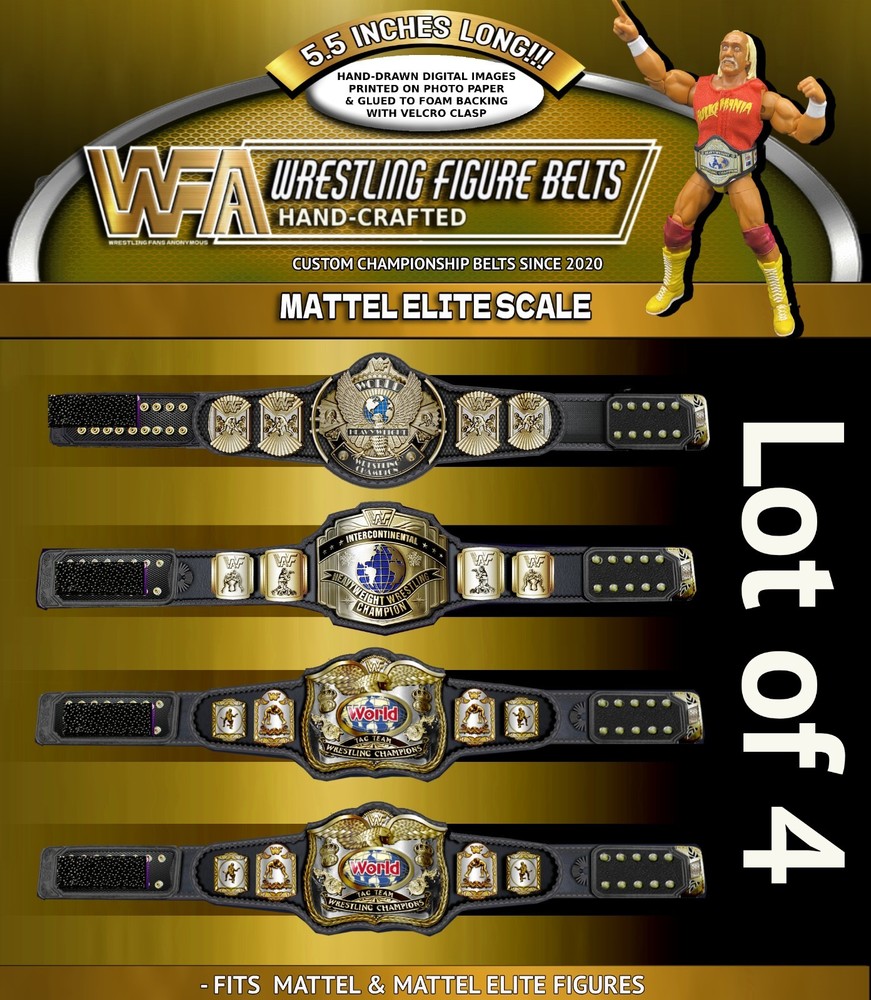 WWF ELITE SCALE Lot Of 4 Hand Made Wrestling Figure Belts 5.5 Inches Long