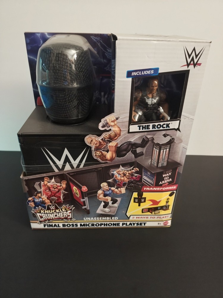 WWE Knuckle Crunchers includes the Rock Playset🔥Sealed New in damaged package