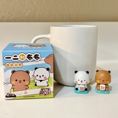 Cute Panda Bear Couple Blind Box 2Pcs Mini Cartoon Figurines Desk Ornament Gift
