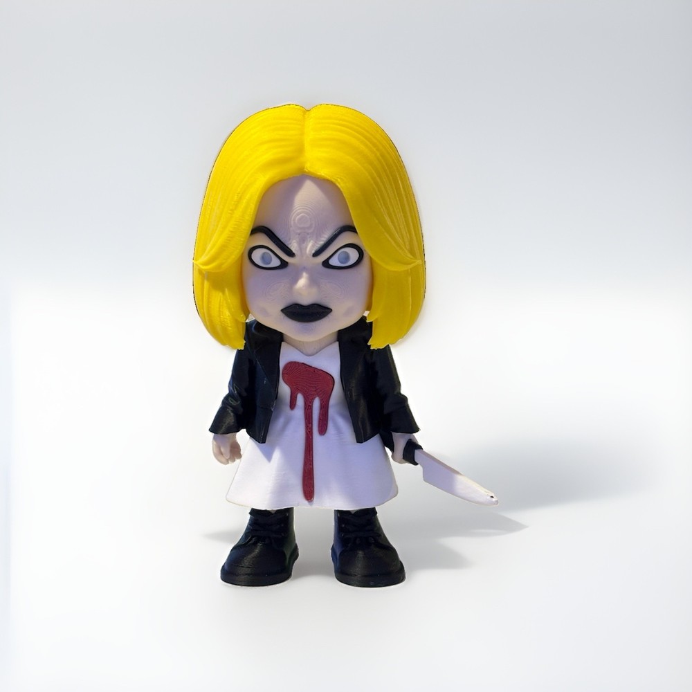 Stylized Blonde Horror Style Female Action Figure Plastic w/ Knife Black Red