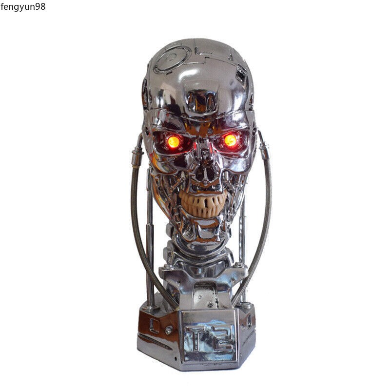 Terminator Arnold T2 T800 1:1 Endoskeleton Skull Bust Statue Resin LED Eyes NEW