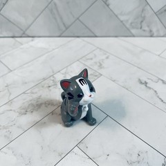 Gray Barbie Doll Size Pet Japanese Beckoning Tabby Lucky Cat Toy Figure