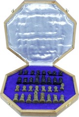 Octagonal Shape Wooden Chess with Stones Inlay and Chess Pieces. (12 x 12 Inch)
