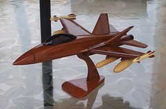 US Navy F-18 Model Jet Aircraft Hand Carved Mahogany High Gloss