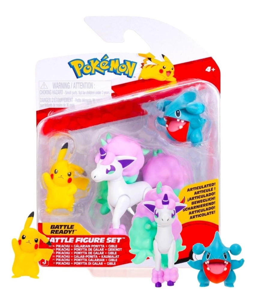Pokemon Battle Ready! Pikachu Galarian Ponyta Gible Battle Figure Set NIP
