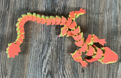 Horned Dragon 3d printed Articulated 19in Melon Pink, Green, Orange Multicolor