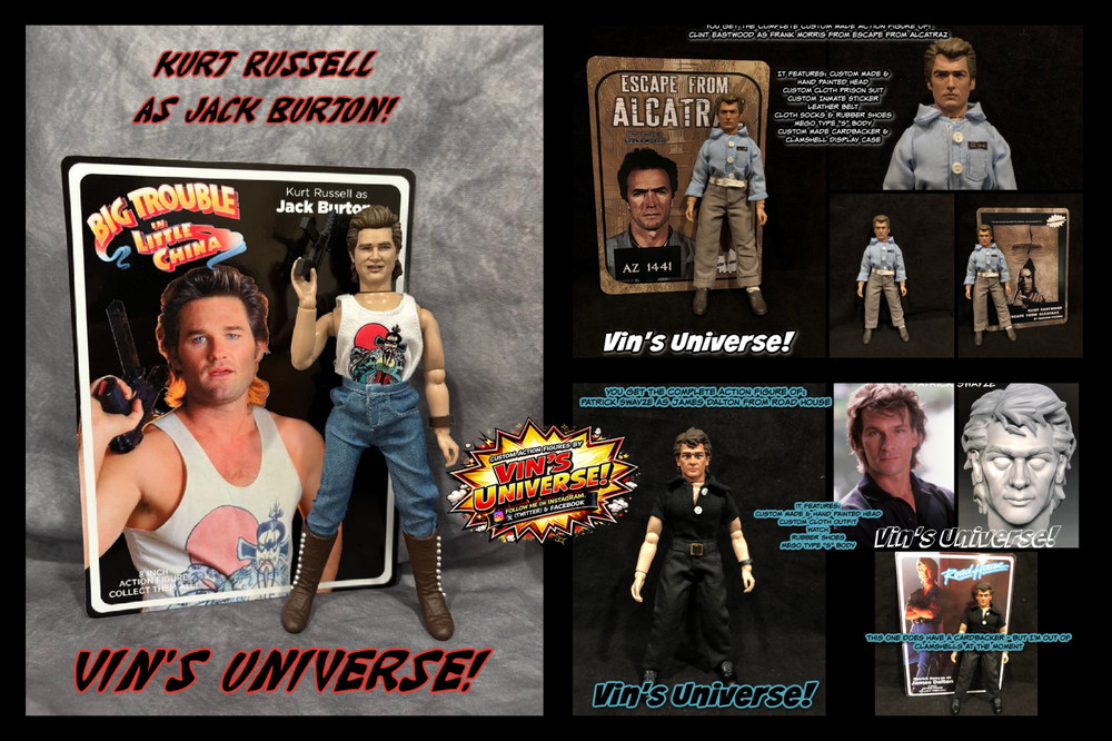 3 Custom 8″ Mego Scale Jack Burton Frank Morris James Dalton Acyion Figures