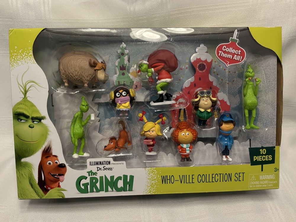 Dr Seuss The Grinch Who-ville Collection 10 Piece Set Action Figures 2018 NIB