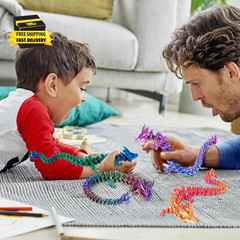 4 Pack 3D Printed Dragons 8.7”, Flexible Articulated 3D Printer Dragon Toys, An