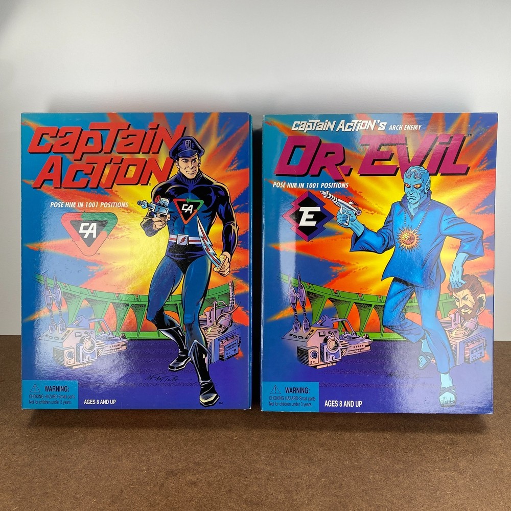 Playing Mantis Captain Action & Dr. Evil Action Figures 1998 Lot of 2 Boxed