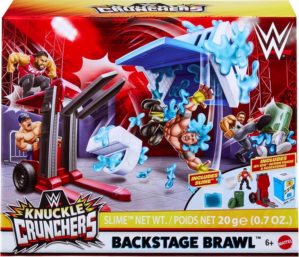 WWE Knuckle Crunchers Backstage Brawl Playset Jey Uso Slim Forklift Port-a-Potty