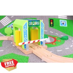 HANQIANN Wooden Car Wash Station Train