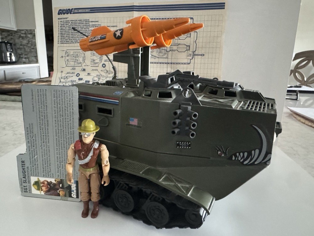 GI Joe 1988 WARTHOG w/ Sgt Slaughter COMPLETE+ Blueprints File Card 🔥No Breaks