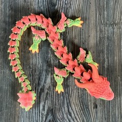 Horned Dragon 3d printed Articulated 19in Melon Pink, Green, Orange Multicolor