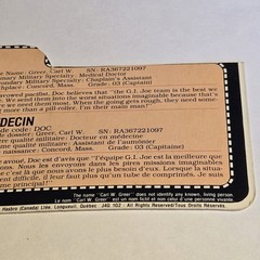 1984 Vintage G.I. JOE DOC French Canadian Bilingual English File Card Medic