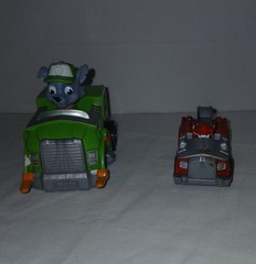Paw Patrol Set of 2 Rocky Recycling Truck(4″) Marshall Firetruck(Diecast 2″ish)