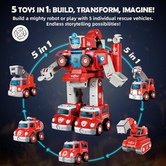 Transformers Toys for3 4 5 6 7 8 Year Old Boys, 5-in-1 Fire Truck Car Toys Take