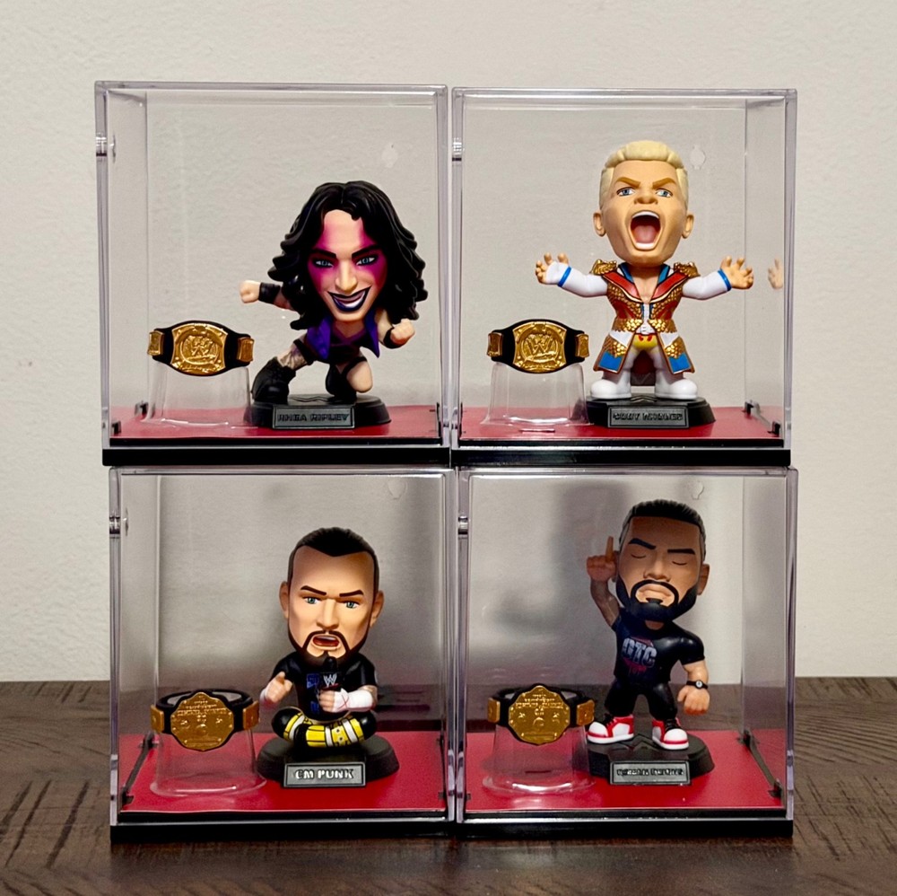 WWE Zuru Ballers SET of 4 RARE figures in Display cases w/championship belts