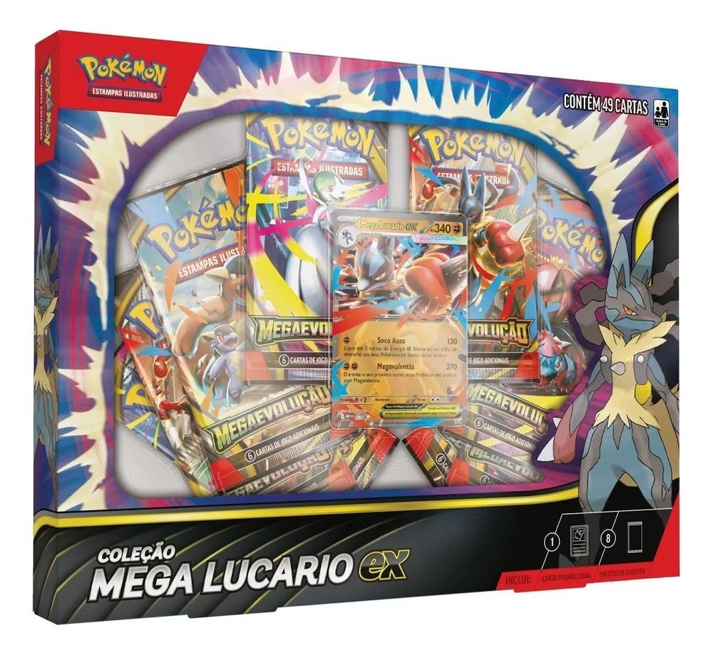 Pokemon Mega Lucario EX Collection Box Set 49 Cards Brazilian Game Sealed