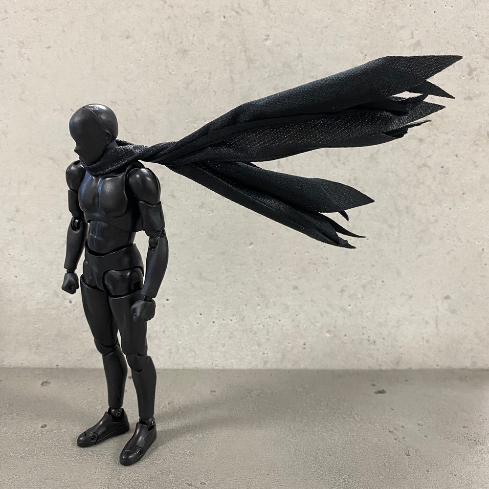KC-SFL-BLK: 1/12 scale Long Black Fabric Wired Scarf (No figure)