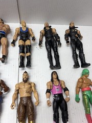 WWE AEW 27+ Action Figures Accessories Lot Undertaker Rock Brett Hart